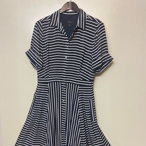 NWOT J.Crew Silk Dress Navy Blue Stripes - Size 10